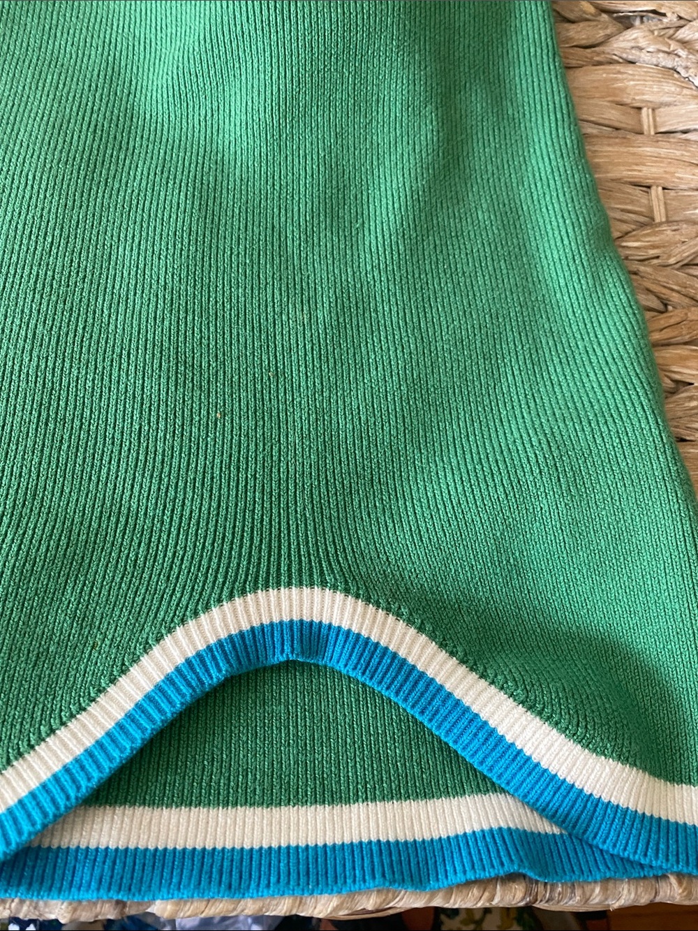 Free People Green Knit Tank Dress with Blue and White Trim - Picture 8 of 9